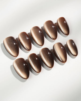 Arabica Cat-eye in extra short almond shape with coffee brown cat-eye finish