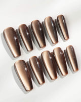 Arabica Cat-eye in long coffin shape with caramel brown cat-eye gel effect