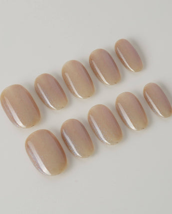 Aurora Icefire press-on nails in short oval shape — Icy Iridescent Cat Eye.