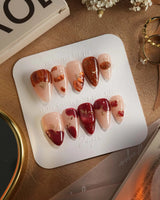 Autumn Bounty press-on nails with cute 3D pumpkin and apple nail art for fall