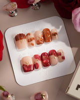 Autumn Bounty press-on nails with fall garden fruit accents and gold outline detailing