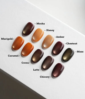 Autumn Cat Eye Press On Nails – Handmade Magnetic Velvet – 10 Colors Short Oval with brown gold&silver green non-3d cat eye nails handmade press-on nails - image 1