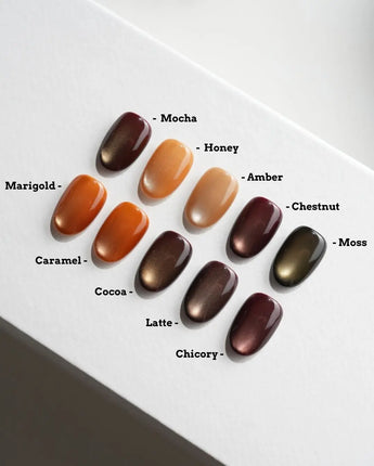 Autumn Cat Eye Press On Nails – Handmade Magnetic Velvet – 10 Colors Short Oval with brown gold&silver green non-3d cat eye nails handmade press-on nails - image 1