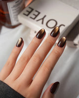 Autumn Cat Eye Press On Nails – Handmade Magnetic Velvet – 10 Colors Short Oval with brown gold&silver green non-3d cat eye nails handmade press-on nails - image 2