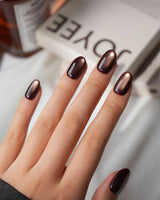 Autumn Cat Eye Press On Nails – Handmade Magnetic Velvet – 10 Colors Short Oval with brown gold&silver green non-3d cat eye nails handmade press-on nails - image 5