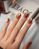 Autumn Cat Eye Press On Nails – Handmade Magnetic Velvet – 10 Colors Short Oval with brown gold&silver green non-3d cat eye nails handmade press-on nails - image 7
