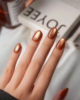 Autumn Cat Eye Press On Nails – Handmade Magnetic Velvet – 10 Colors Short Oval with brown gold&silver green non-3d cat eye nails handmade press-on nails - image 8