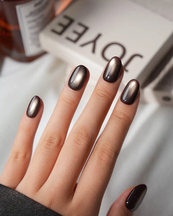 Autumn Cat Eye Press On Nails – Handmade Magnetic Velvet – 10 Colors Short Oval with brown gold&silver green non-3d cat eye nails handmade press-on nails - image 10
