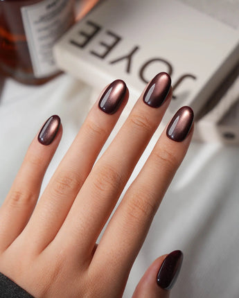 Autumn Cat Eye Press On Nails – Handmade Magnetic Velvet – 10 Colors Short Oval with brown gold&silver green non-3d cat eye nails handmade press-on nails - image 11