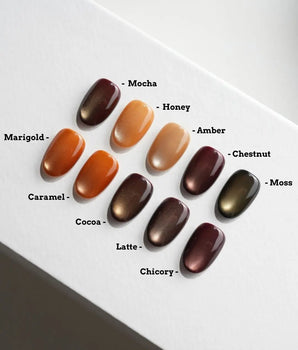 Autumn Cat Eye Press On Nails – Handmade Magnetic Velvet – 10 Colors Short Oval with brown gold&silver green non-3d cat eye nails handmade press-on nails - image 1