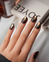 Autumn Cat Eye Press On Nails – Handmade Magnetic Velvet – 10 Colors Short Oval with brown gold&silver green non-3d cat eye nails handmade press-on nails - image 9