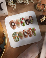 Autumn Tales press-on nails with 3D forest details, mushroom accents and cozy fall palette