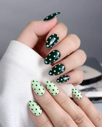 Avocado Shake press-on nails — Forest Green & Light