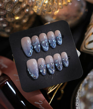 Azure Dream press-on nails — Glacial Blue & Nude