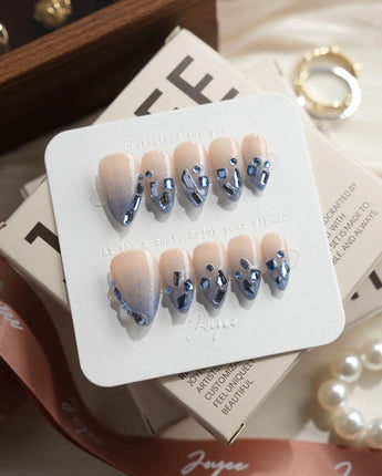 Azure Dream Short Stiletto press on nails, handmade custom nails by Joyeenails
