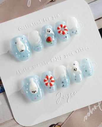 Baby Seals handmade 3D ocean press-on nails with playful seal characters