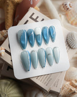 Banff Blue Medium Stiletto press on nails, handmade custom nails by Joyeenails