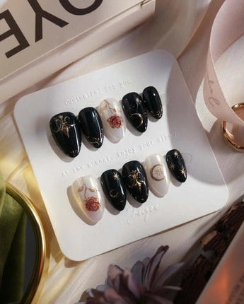Baroque Noir press-on nails — Mysterious Glossy Black &