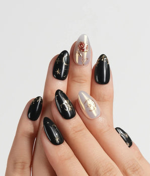 Baroque Noir press-on nails — Mysterious Glossy Black &