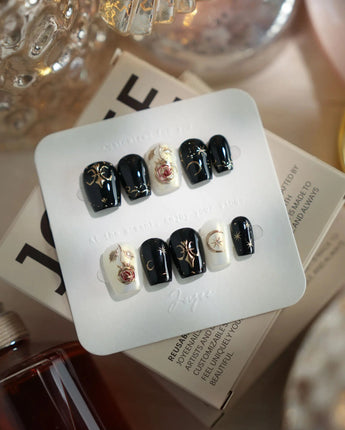 Baroque Noir nails — Mysterious Glossy Black & by Joyee Nails