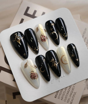 Baroque Noir nails — Mysterious Glossy Black & by Joyee Nails