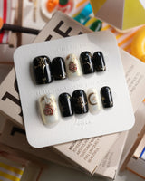 Baroque Noir Short Square press on nails, handmade custom nails by Joyeenails