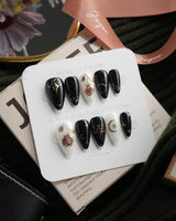 Baroque Noir Short Stiletto press-on nails