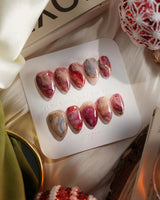 Baroque Palette press-on nails with painterly marble mix and ornate gold line accents
