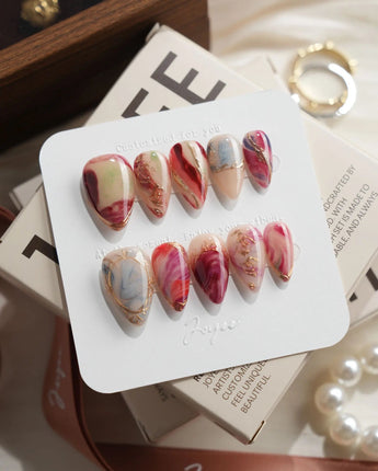 Baroque Palette Short Stiletto press on nails, handmade custom nails by Joyeenails