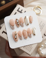 Baroque Pearl Short Almond press on nails, handmade custom nails by Joyeenails