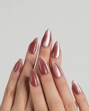 Beam Team #1 press-on nail set — red cat eye design, hand-painted with real gel polish