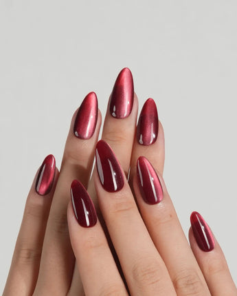 Beam Team #1 press-on nails — red cat eye handmade nail art by Joyee Nails