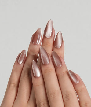 Beam Team #2 press-on nail set — black cat eye design, hand-painted with real gel polish
