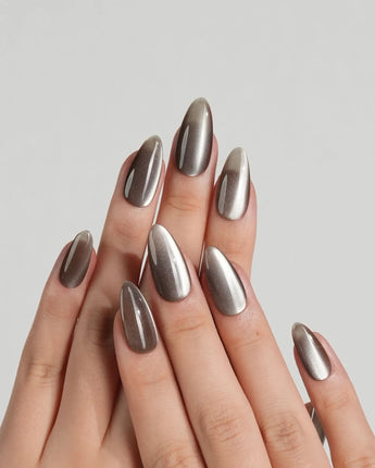 Beam Team #2 press-on nails — black cat eye handmade nail art by Joyee Nails