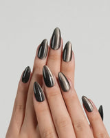 Beam Team #2 press-on nails — black cat eye handmade nail art by Joyee Nails