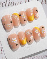 BeeBee Nails press-on nails in short coffin shape — Daisy & Bee, Yellow French.
