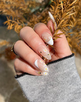Beebee Nail Art press-on nail set — Warm French, Daisy & Honeybee. design, hand-painted with real gel polish