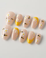BeeBee Nails press-on nails in extra short almond shape — Daisy & Bee, Yellow French.