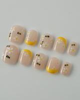 BeeBee Nails press-on nails in extra short squoval shape — Daisy & Bee, Yellow French.