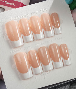 Belle Époque press-on nail set — classic French tip nails design, hand-painted with real gel polish