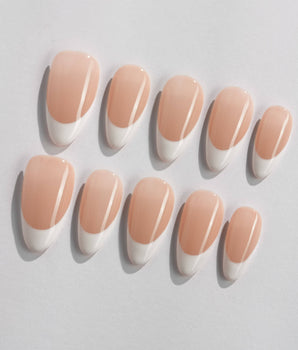 Belle Époque handmade press-on nails featuring classic French tip nails
