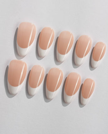 Belle Époque handmade press-on nails featuring classic French tip nails
