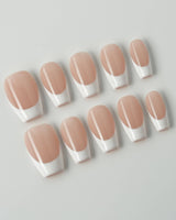 Belle Époque press-on nails in short coffin shape — classic French tip nails