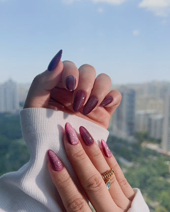 Ruby Red Cat-eye press-on nail set — ruby red magnetic nails design, hand-painted with real gel polish