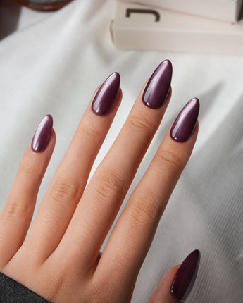 Berry Cat Eye Press On Nails – Handmade Magnetic Velvet – 4 Colors Short Oval with red purple non-3d cat eye nails handmade press-on nails - image 4