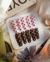 Berry Cocoa press-on nails — Coffee & Pink Polka Dots handmade nail art by Joyee Nails