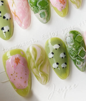 Berry Matcha handmade iced drink press-on nails by Joyee Nails - image 2