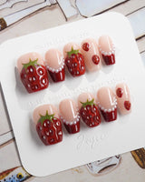 Berry me red strawberry nail art set with pearl details for summer looks