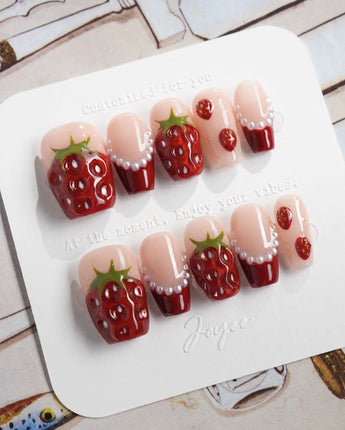 Berry me red strawberry nail art set with pearl details for summer looks