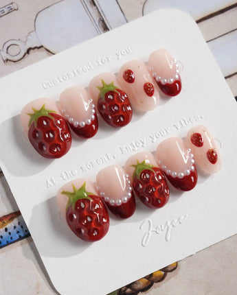 Berry me playful summer nails with oversized 3D strawberries and pearl details